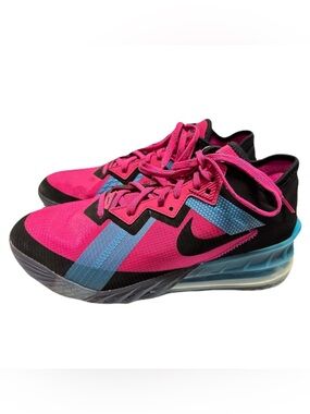 Nike LeBron James 18 Mens Size 9 Low Neon Nights Sneaker Fireberry & Blue Fury